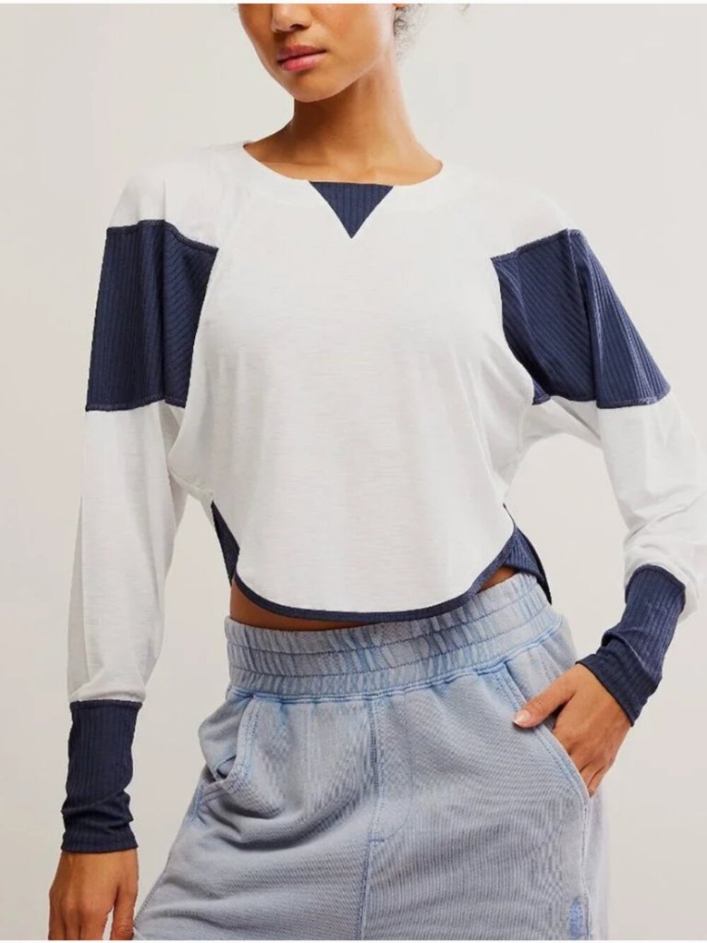NWT FP MOVEMENT Spotlight Long Sleeve Layer / White + Navy Combo
